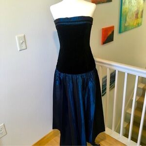 Gorgeous vintage Laura Ashley velvet and satin strapless evening/ Prom dress